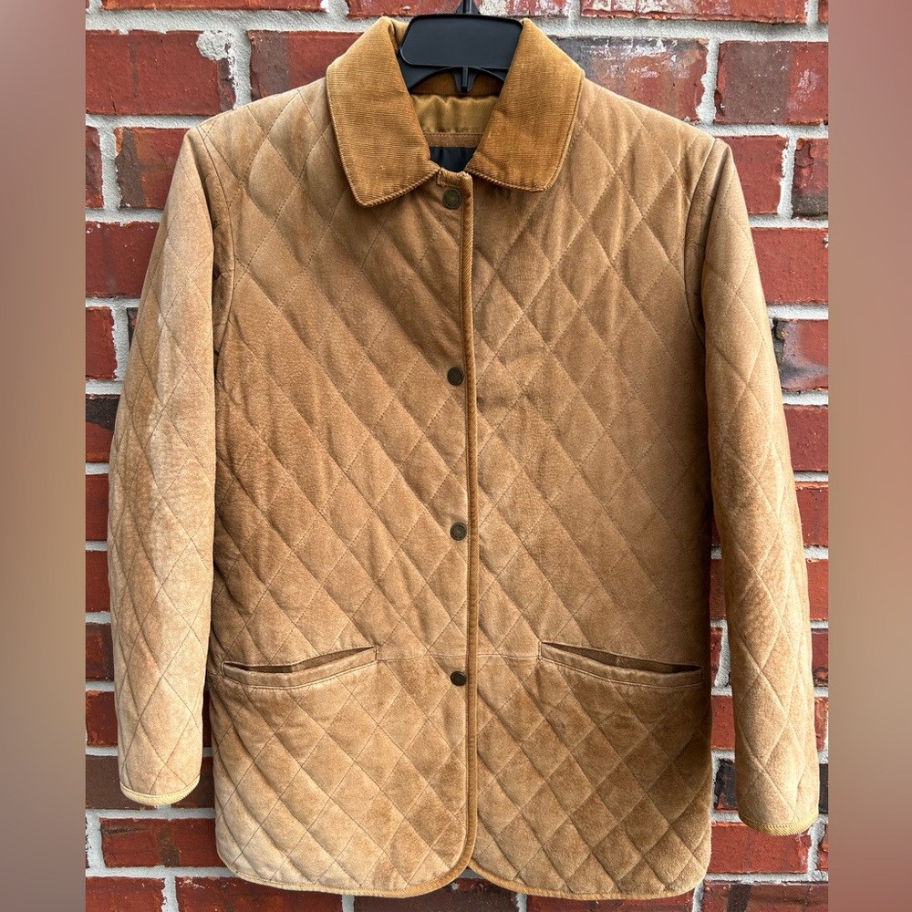 AM Studio Womens S Pig Suede Leather Quilted Snap Up Coat w/ Corduroy Accents Z6